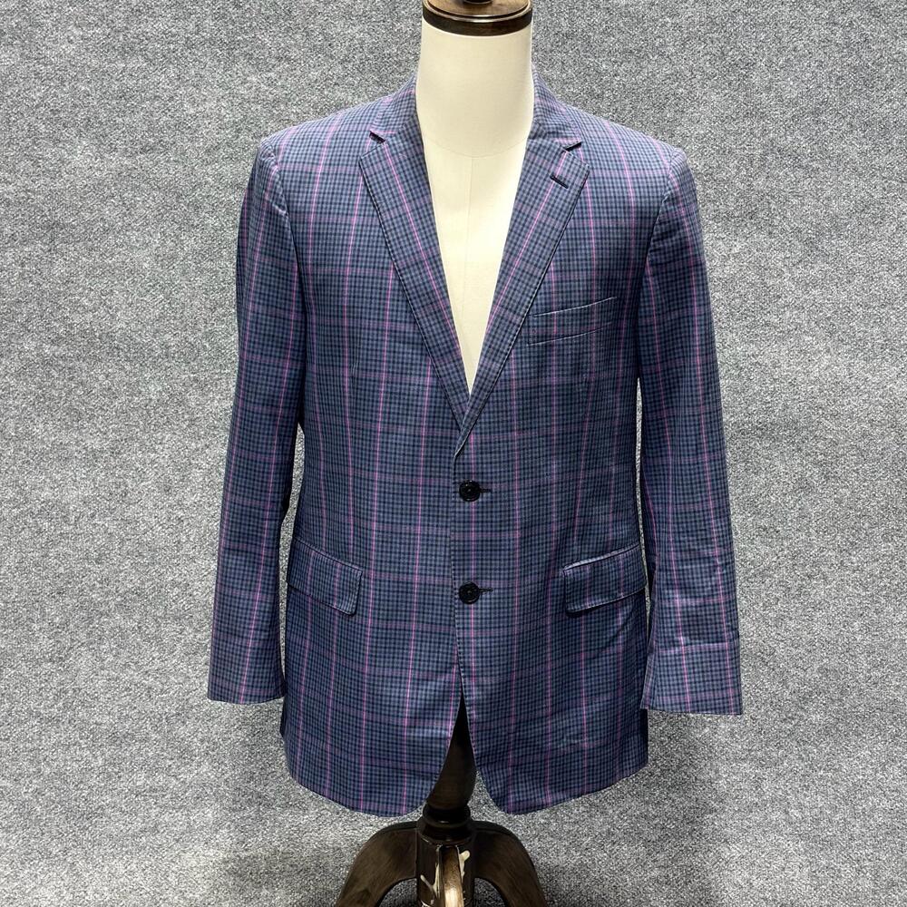 Etro Blazer Mens IT 52 Blue Pink Plaid Cotton Silk Lined Sport Coat Made Italy